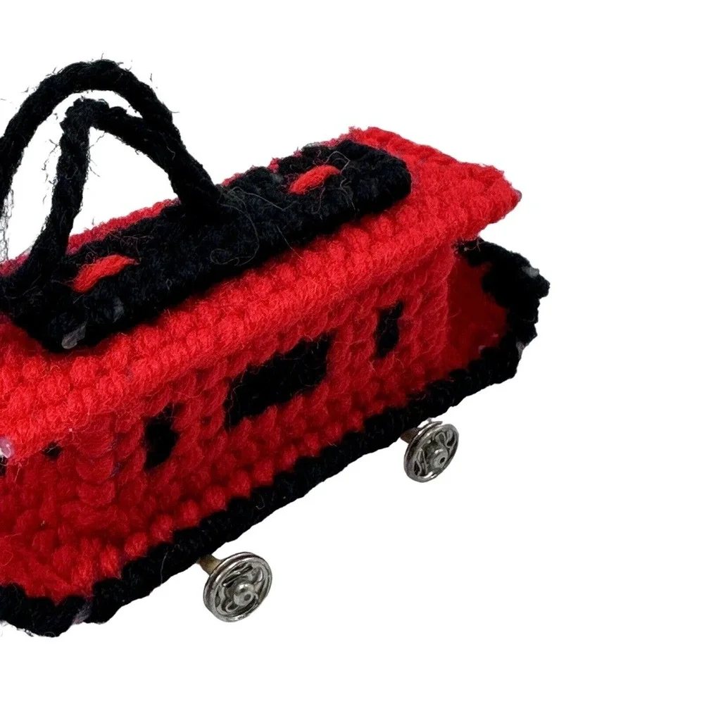 Caboose Train Cross‎ Stitch Christmas Ornament Handmade Red Black Vintage
